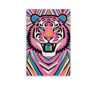 Colorful Tiger Pop Art Wall Print Bold Psychedelic Jungle Animal Poster for Living Room Dorm Or Office Vibrant Striped Tiger Head Home Décor Gift 24x36inch Unframe