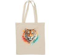 Colorful Tiger Portrait Artwork Natural Cotton Tote Bag White