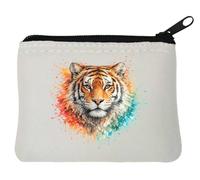 Colorful Tiger Portrait Artwork Neoprene Coin Purse Pouch 10x11cm White