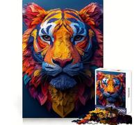 Colorful Tiger Portrait on Dark Background Jigsaw Puzzle for Teenagers 1000 Pieces Calm Game, Fine Cut, Joyful Challenge, Room Art (38x52cm)