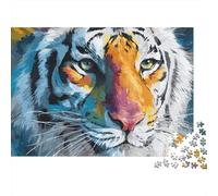 Colorful Tiger Wall Art Print Jigsaw Puzzles Puzzles for Adults Kids. 1000 Piece Impossible Challenge Toy Educational Game Home Decoration for Adults& Kids Age 14 Years Up 38x26cm/1000pcs