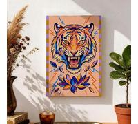Colorful Tiger Wall Art, Vibrant Peach Animal Canvas Print, Abstract Home Decor for Living Room, Bedroom, Office, Wrapped Canvas 8x12 Inch