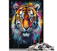 Colorful Tiger With Drips Jigsaw Puzzles for Adults Kids. 1000 Pieces Great Challenge Toy Educational Games Home Decoration for Educational Games 1000pcs (75x50cm)