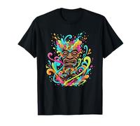 Colorful Tiki Mask Hawaiian Luau Summer Vibes T-Shirt