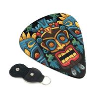 Colorful Tiki Mask Pattern 6 Pack Guitar Picks With Holder, Personalized Guitar Plectrums Non-Slip Portable Ukulele Bass Picks 0.96mm For Acoustic Guitar Lovers Gifts