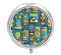 Colorful Tiki Mask Pattern Pill Case 3 Compartments Portable Pill Box for Wallet Pocket Waterproof Travel Pill Organizer Vitamin Organizer Round Small Pill Box Daily Pill Container