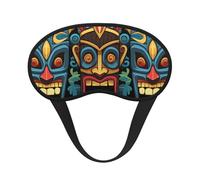 Colorful Tiki mask Pattern Sleep Mask for Side Sleeper, Blackout Eye Mask for Women Men, Zero Pressure Sleeping Masks Soft Breathable Eye Cover Comfortable Blindfold Eyeshade for Night Sleep