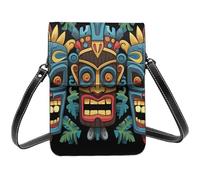 Colorful Tiki Mask Pattern Small Crossbody Bags For Women Cell Phone Purse Pu Leather Wallet Bag With Shoulder Strap