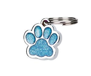 Colorful TM Personalized Glitter Paw Shaped Reflective Tag Dog Cat Pet ID Tags (Blue)