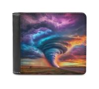Colorful Tornado Men's Leather Wallet Casual Slim Bifold Wallet Minimalist Credit Card Holder with Money Clip
