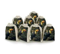 Colorful Toucan Bunches Pocket Cotton And Hemp with Drawstring 8 Pieces Reusable Gift Bags Jewelry Pouch for Wedding DIY Craft Party (4.9 X 6.7 Inch)