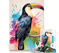 Colorful Toucan on Branch with Watercolor Splatters for Adults 1000 Piece Jigsaw Puzzle Logic Skill, DownTime Game, Family Bond, Wall Art (38x26cm)