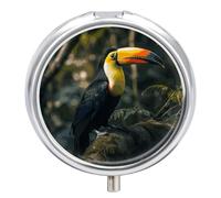 Colorful Toucan Pill Box, 3 Compartment Small Pill Case Waterproof Travel Pill Organizer for Pocket Or Purse Portable Mini Medicine Tablet Vitamin Holder Pill Case