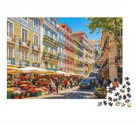 Colorful Town Puzzles for Elderly 1000Pc Recyclable Paper Flower Market Puzzle for Adults Interesting Family Game Props Party Game Props for Home 38x26cm/1000pcs