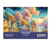 Colorful Town with A Plane Overhead 1000-Piece Jigsaw Puzzle European Town Educational & Challenging, Recycled 38x26cm/1000pcs