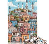 Colorful Town with Minarets Jigsaw Puzzles Puzzles for Adults Kids. 1000 Piece Great Gifts Challenge Toy Educational Game Home Decoration for Educational Games Gifts 1000pcs (40x28cm)