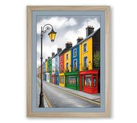 Colorful Townhouse Row Coastal Framed Wall Art Print A1 (84.1×59.4cm) Oak, Wall Decor for Living Room, Bedroom, Office & Home, Ready to Hang, Art Gift