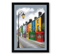 Colorful Townhouse Row Coastal Framed Wall Art Print A2 (59.4×42cm) Black, Wall Decor for Living Room, Bedroom, Office & Home, Ready to Hang, Art Gift