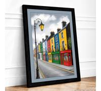 Colorful Townhouse Row Coastal Framed Wall Art Print A3 (42×29.7cm) Black, Wall Decor for Living Room, Bedroom, Office & Home, Ready to Hang, Art Gift
