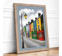 Colorful Townhouse Row Coastal Framed Wall Art Print A3 (42×29.7cm) Oak, Wall Decor for Living Room, Bedroom, Office & Home, Ready to Hang, Art Gift