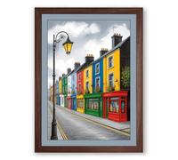 Colorful Townhouse Row Coastal Framed Wall Art Print A3 (42×29.7cm) Walnut, Wall Decor for Living Room, Bedroom, Office & Home, Ready to Hang, Art Gift
