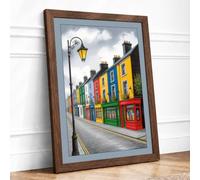 Colorful Townhouse Row Coastal Framed Wall Art Print A3 Walnut | Ready to Hang, Premium Gi Paper, Fade-Resistant Inks, Securely Packaged, UK Made