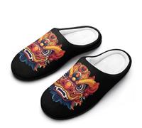 Colorful Traditional Chinese Dragon Head Women's Cotton Slippers Winter Warm Slip-on House Shoes with Anti-Skid Rubber Sole 11-12(42-43)