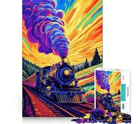 Colorful Train Journey Jigsaw Puzzles for Adults1000 Pieces Mindful Game, Fine Cut, Happy Challenge, Xmas Gift (50x75cm)