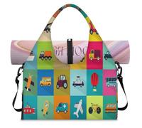 Colorful Transport Cars Sports Duffle Bag with Shoe Compartment Caroon Cars Vehicles Weekend Overnight Bags Tote Cabin Luggage Bag for Gym Yoga Travel