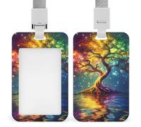 Colorful Tree and Life ID Badge Holder Name Card Holders Photocard Case with Lanyard for Teacher Nurse Office