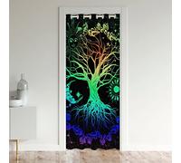 Colorful Tree Door Curtain for Doorway Privacy 86x203cm Tree Branches Pattern Room Divider Curtain Cover Decorative Leaf Branches Closet Door Cover Curtain Sun Moon Green Black Window Treatments