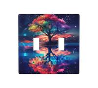 Colorful Tree Of Life Double Toggle Light Switch Cover Plate Decorative Wall Plates, 2 Gang Switch Plates And Outlet Covers 4.5" X 4.5" For Bedroom Bathroom Kitchen Home Decor