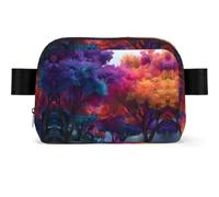 Colorful Trees Printed Square Fashion Pocket Waterproof Oxford Fabric, Large Opening Convenient Zipper Travel Bag for Men and Women