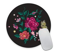 Colorful Trend Floral Pattern with Butterfly Round Mouse Pad Custom,Traditional Folk Roses and Forget Me Not Flowers Bouquet Circular Mouse Pads for Computers Laptop