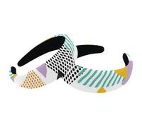 Colorful Triangle Geometric Diamond Picture Womens Headbands, Vintage Thick Hair Bands, 2 Packs Velvet Padded Headbands for Girls, Wide Hair Band Hoops