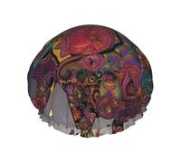 Colorful Tribal Floral Elephant Shower Cap for Women Men Large Waterproof Shower Bonnet Elastic Band Bathing Hair Hat Spa Salon Caps Double Layered Reusable Bath Caps for Long Hair, Braids