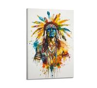 Colorful Tribal Wall Art, Native Warrior American Indian Portrait, Modern Ethnic Aesthetic Home Wall Decoration Hanging Paintings Poster 20x30inch(50x75cm)
