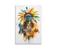 Colorful Tribal Wall Art, Native Warrior American Indian Portrait, Modern Ethnic Aesthetic Home Wall Decoration Hanging Paintings Poster 08x12inch(20x30cm)