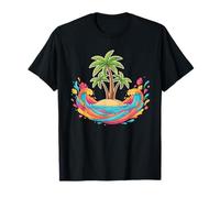 Colorful Tropical Beach Island Palm Tree Sunset Waves T-Shirt