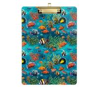 Colorful Tropical Fish Acrylic Clipboard Decorative Clipboards Hanging Clipboards A4 Standard Size with Low Profile Metal Clip for Women Men Teachers Nurses