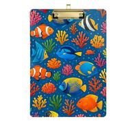 Colorful Tropical Fish Clipboard Acrylic Writing Clipboard Paperboard Chic Design Clipboards, A4 Letter Size 12.5 x 9 Inches Gold Clip, Gold12x9in