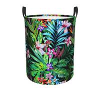Colorful Tropical Leaf Collapsible Oxford Fabric Laundry Hamper, Waterproof With Handles - Foldable Storage Basket For Bedroom, Bathroom, Kitchen, Nursery, Car & Toys