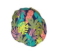Colorful Tropical Leaf Luxury Shower Cap Women Waterproof Reusable PEVA Lining Adjustable Elasticized Hem for All long Hair Bath Hat