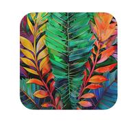 Colorful Tropical Leaf Printed Coasters for Drinks, Leather Coaster Sets of 4, Funny Coffee Cup Coaster, Absorbent Coaster for Home and Office Kitchen Bar Square