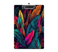 Colorful Tropical Leaves Pattern Clipboard Colorful Sturdy Acrylic Clipboard Decorative Clip Board with Metal Clip Cute Plastic Clipboards A4 for Nurses Office（Standard Size 8.5" X 12.5"）