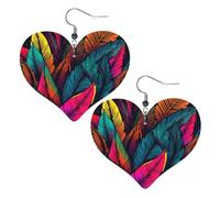 Colorful tropical leaves pattern Leather Earrings for Women Heart Earring Lightweight Dangle Earrings Jewelry Gifts