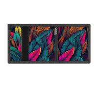 Colorful Tropical Leaves Pattern Slim Rfid Blocking Trifold Wallet for Men Minimalist Front Zipper Pocket 8 Card Slots 1 Id Window & Key Hook Lightweight Credit Card Holder for Work Traveling
