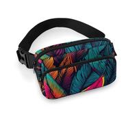 Colorful Tropical Leaves Pattern Waist Bag Large Capacity Fanny Pack Adjustable Belt Crossbody Bags Portable Waist Packs For Outdoors Traveling Casual Running