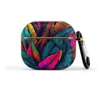 Colorful Tropical Leaves Pattern Wireless Earbuds Case for 3rd Generation Ultra-Lightweight Earbuds Full Drop Protection Cover with Keychain Cute Hard Shell Protective Cover Front LED Visible