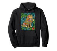 Colorful Tropical Lion Feline Animal Summer Vibes Floral Pullover Hoodie